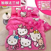 Hello Kitty dày ấm Falais bốn bộ phim hoạt hình kt flannel san hô lông cừu 1,8m mùa đông ba 4 bộ 3