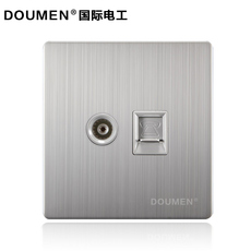 Розетка TV+телефон 国际电工正品tv电视带电话86型不锈钢拉丝墙壁开关插座面板银色