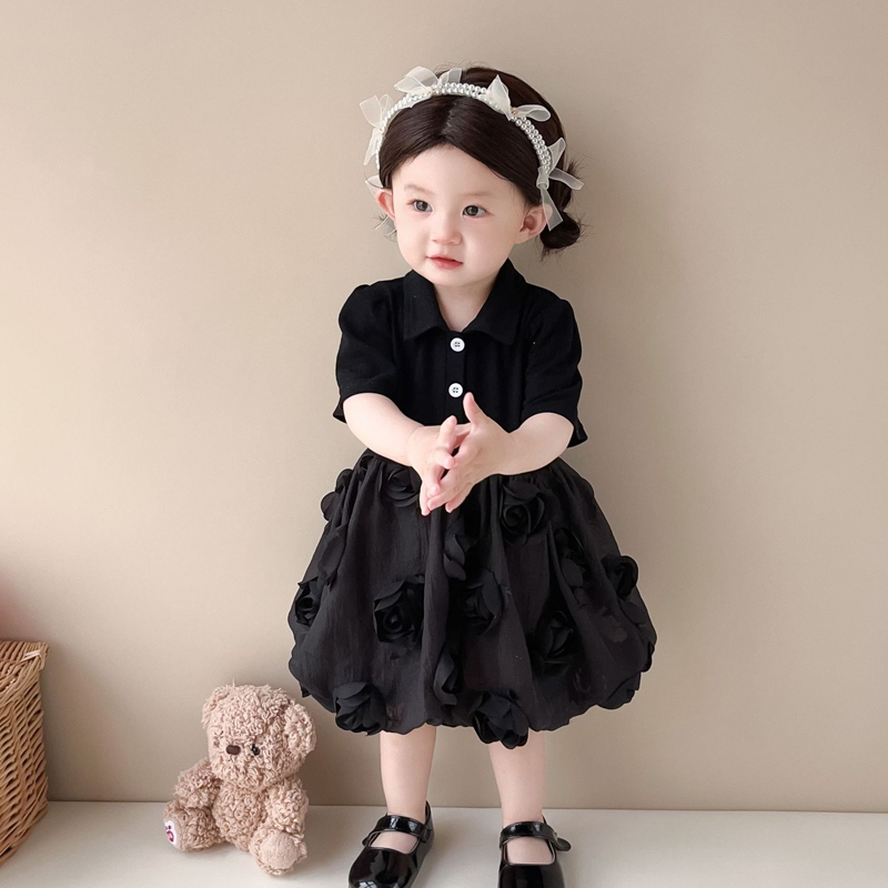 Hundred Days Baby Black Dress Summer Stylish One Year Old Girl Baby ...