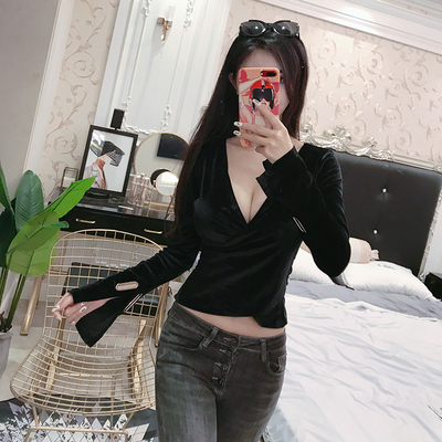 秋冬性感V领打底衫女2018新款长袖丝绒低胸修身短款夜店女装上衣-淘宝网 秋冬性感V领打底衫女2018新款长袖丝绒低胸修身短款夜店女装上衣-淘宝网