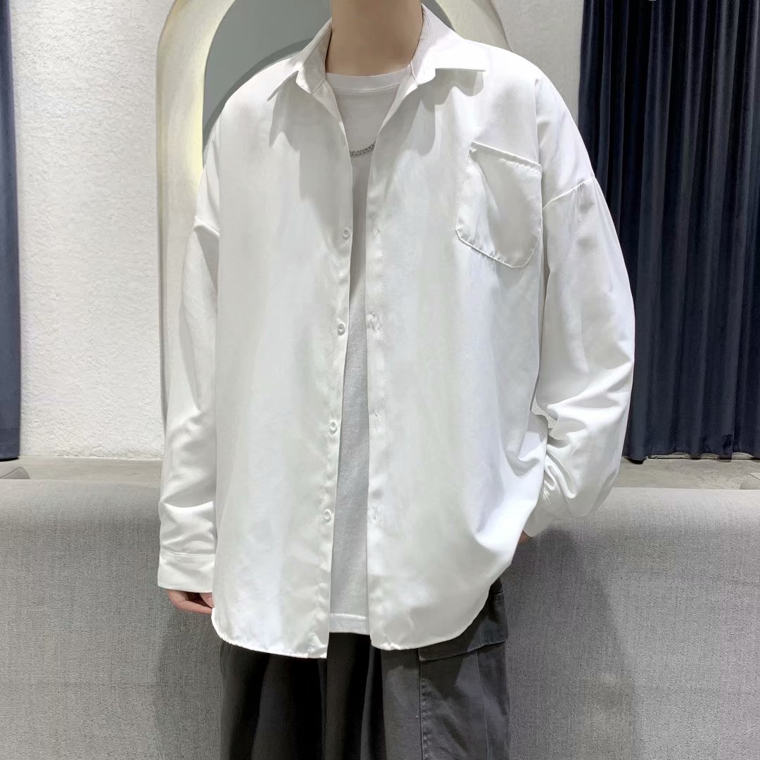 White shirt men's long sleeve Korean version trendy casual black shirt pushy Hong Kong Style ins fashionable Japanese jacket autumn