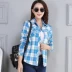 Áo sơ mi cotton crepe de chine 2019 mùa xuân mới kết cấu cotton lụa áo sơ mi nữ in kẻ sọc dài tay áo sơ mi - Áo sơ mi