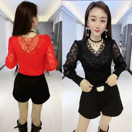 Интернет -знаменитость мода женская одежда 2022 Весна и осень Новая высокая высокая чувства китайская красная кружевная рубашка универсальный дизайн