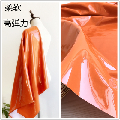 taobao agent Orange orange yellow orange glossy leather Bright leather knitted high elastic PU imitation leather mirror leather fabric