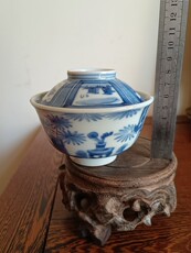 Супница 民国陶瓷青花瓷大容量 清供图回流瓷器旧茶碗 手绘花卉山水老盖碗