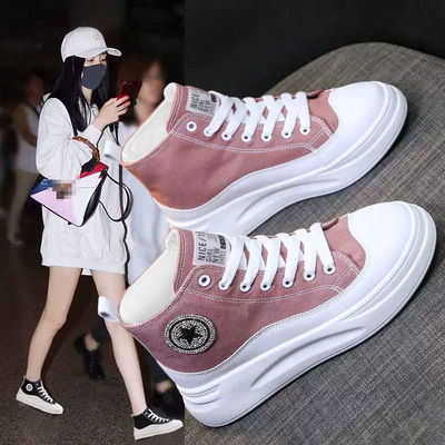 帆布鞋女学生高帮新款百搭韩版板鞋女2021春季网红潮流ins小白鞋