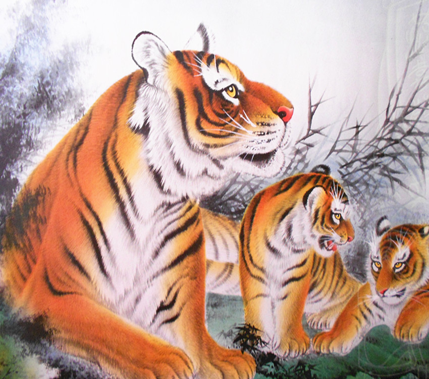 Тигр в древнем мире. Японские фрески с тиграми. 5 Тигров. Тигр в горах. Тигриная гора.