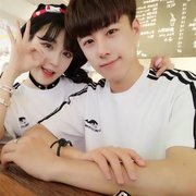 Nhanh tay net nhỏ màu đỏ điểm yang Qingle Wang Lele với các cặp vợ chồng mô hình t-shirts bạn gái dễ thương thêu ngắn tay lớp dịch vụ