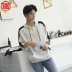 Mùa hè Hàn Quốc trùm đầu ngắn tay áo thun nam áo len với mui xe 7 bảy điểm tay áo lỏng lẻo quần áo năm điểm trong xu hướng tay áo Áo len
