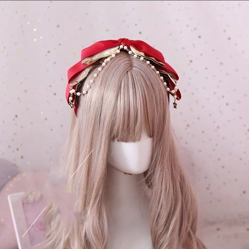 Red Bowprincess Lolita Versatile hair hoop Lolita new pattern Gothic style Diablo system lolita Lace bow KC Headwear