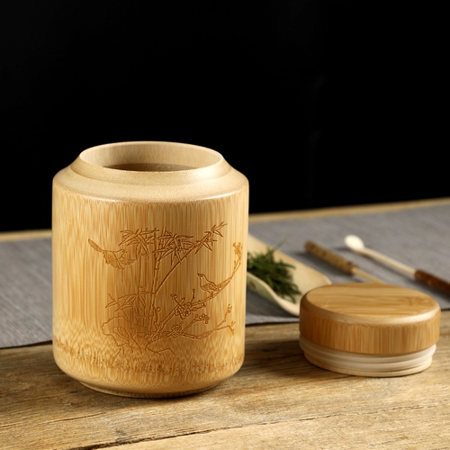 Танк бамбука бамбука ручной работы китайский дом китайский дом с большим масштабным чайной коробкой металлический алюминиевый чехол резные чайные цилиндр