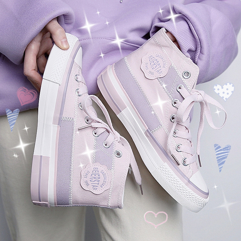 Purple TopPeach cooked Yes Warrior  canvas shoe female ow jointly cherry blossoms Explosive modification summer student Versatile Summer style Thin Women's Shoes