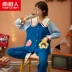 Bộ đồ ngủ Nam Cực của phụ nữ dài tay bút chì màu mùa xuân và mùa thu Shinchan cotton phiên bản Hàn Quốc của bộ đồ mùa hè dễ thương bùng nổ lưới màu đỏ áo polo nữ Áo phông