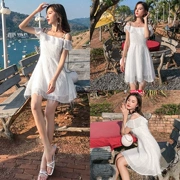 Mùa hè 2019 váy mới Thời trang Hàn Quốc Phụ nữ từ cổ áo bay tay áo Một chiếc váy trắng váy nữ mùa hè - A-Line Váy