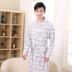 Áo ngủ nam mùa xuân và mùa thu dài tay sexy áo choàng tắm nam cotton dài đồ ngủ kích thước lớn bông giản dị dịch vụ nhà áo ngủ thu đông Hàn Quốc Night Robe