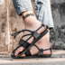 Mùa hè 2018 mới da retro Roman sandal nam cá tính thời trang giày đi biển Phiên bản Hàn Quốc của thương hiệu thủy triều hoang dã giày lười Sandal