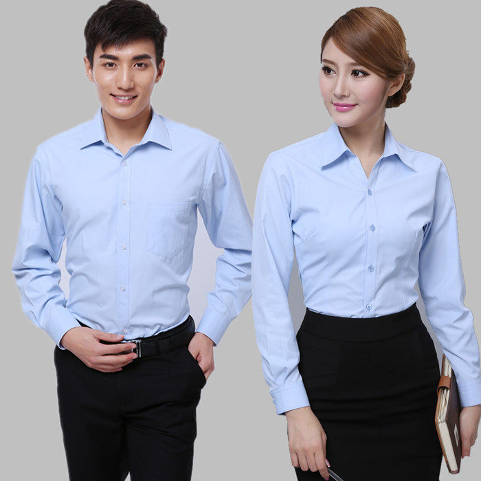 秋季男女工作服长袖衬衣 政府斜纹制服衬衫汽车职业装可刺绣logo