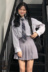 Thời trang giản dị phù hợp với nữ đầu mùa thu 2018 mới của Hàn Quốc màu rắn lật tie áo + cao eo xếp li váy sinh viên đồ bộ mặc nhà Bộ đồ