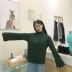 Đầu mùa thu mới Hàn Quốc phiên bản của ulzzang retro cao cổ áo sơ mi letter in dài tay áo chia ngã ba sinh viên áo len T-Shirt nữ thiết kế thời trang nữ Áo len