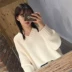 2018 mùa thu mới Hàn Quốc ulzzang Harajuku phong cách rắn màu lỏng V-Cổ áo thun áo len áo len áo sơ mi Áo len
