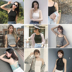 Mùa hè Hàn Quốc ulzzang retro thời trang yếm trong nữ đoạn ngắn Slim hoang dã top áo sơ mi sinh viên áo phao nữ Áo ba lỗ