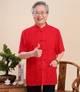 Trung sĩ Tang trung niên Tang phù hợp với áo ngắn tay mùa hè cha phong cách Trung Quốc ông nội vàng cưới đôi trang phục tiệc sinh nhật phong cách Trung Quốc - Trang phục dân tộc