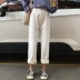 Giản dị quần nữ đầu mùa thu phụ nữ mới của Hàn Quốc phiên bản của đàn hồi cao eo rửa jeans quần chân rộng quần thẳng chín quần