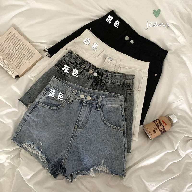 Denim shorts for women, 2022 summer new ripped high-waisted pants, slimming loose wide-leg A-line super hot pants on Instagram
