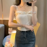 Летняя трикотажная базовая приятная телу майка топ с бантиком, французский стиль