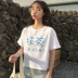 Mùa xuân phụ nữ mới của Nhật Bản Hồng Kông phong cách letter in ấn ngắn tay giản dị t-shirt nữ sinh viên trắng áo sơ mi giản dị thủy triều Áo phông