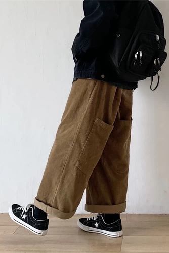 Мужские японские ретро вельветовые штаны, повседневные брюки, свободный прямой крой, в американском стиле