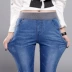 Quần thun nữ cạp cao eo cao cộng với quần nhung thon gọn mỡ bụng MM rộng size đen đen xanh quần Hàn Quốc Quần jean