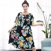 Mùa hè siêu mỏng ngắn tay cotton lụa rayon nightdress phụ nữ mang thai loose slimming MM tối thêm kích thước lớn 200 kg nữ