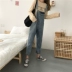 Phụ nữ mùa thu phiên bản Hàn Quốc của quần lửng ống rộng cá tính, quần lửng cạp cao là quần ống rộng cạp cao quần dài 9 chiếc quần ống đứng