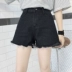 Mùa thu nữ phiên bản Hàn Quốc của quần short denim lưng cao hoang dã là quần ống rộng cạp cao thô đen quần jeans sinh viên nóng bỏng - Cộng với kích thước quần áo Cộng với kích thước quần áo