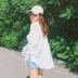 Mùa hè Hàn Quốc phiên bản của quan điểm lỏng lẻo dây đeo dài tay kem chống nắng quần áo voan áo sơ mi ngắn cardigan áo jacket + sling nữ mẫu áo khoác ngắn đẹp Áo khoác ngắn