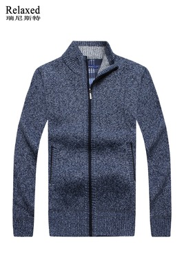 Zip cardigan nam cộng với nhung cao cổ của nam giới mùa đông áo len dày áo len ấm áo khoác đứng cổ áo áo len giản dị