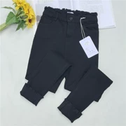 Quần legging đen của phụ nữ mặc quần lửng cạp cao sang trọng mỏng có kích thước lớn béo mm cộng với quần nhung chân quần