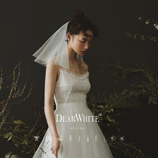 Фата 亲爱的白正品《小云兮》结婚礼领证复古轻婚纱旅拍短新娘头饰头纱