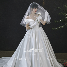 Фата 亲爱的白正品《云珍》简约森系短款婚礼婚纱重工珍珠新娘头饰头纱