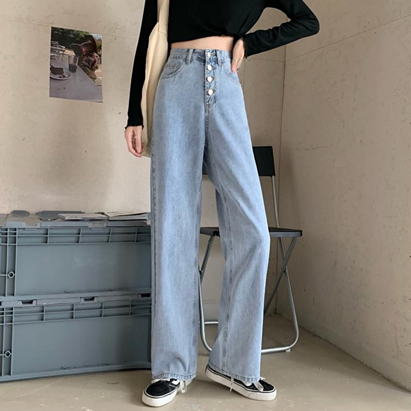 ใหม่ 2020 แฟชั่นฤดูใบไม้ร่วง กางเกงยีนส์เอวสูงขาบานตรง กางเกงยีนส์สุภาพสตรี 2020年新款秋季裤子显瘦高腰牛仔裤女宽松直筒裤阔腿裤垂感拖地裤 ใหม่ 2020 แฟชั่นฤดูใบไม้ร่วง กางเกงยีนส์เอวสูงขาบานตรง กางเกงยีนส์สุภาพสตรี