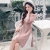 Nữ mùa thu 2018 mới cô gái nhỏ cổ tích váy Hàn Quốc phiên bản Hàn Quốc gồm 7 điểm tay áo thắt eo phía dưới váy đầm