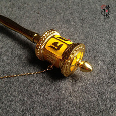 Молитвенный барабан 迷你手摇 德田锌合金转经筒 六字真言转经轮 黄色大号