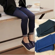 Mùa xuân và mùa thu 2019 mới cho bé gái quần legging hoang dã Quần legging trẻ em Quần bút chì quần giả denim 0256 - Quần jean