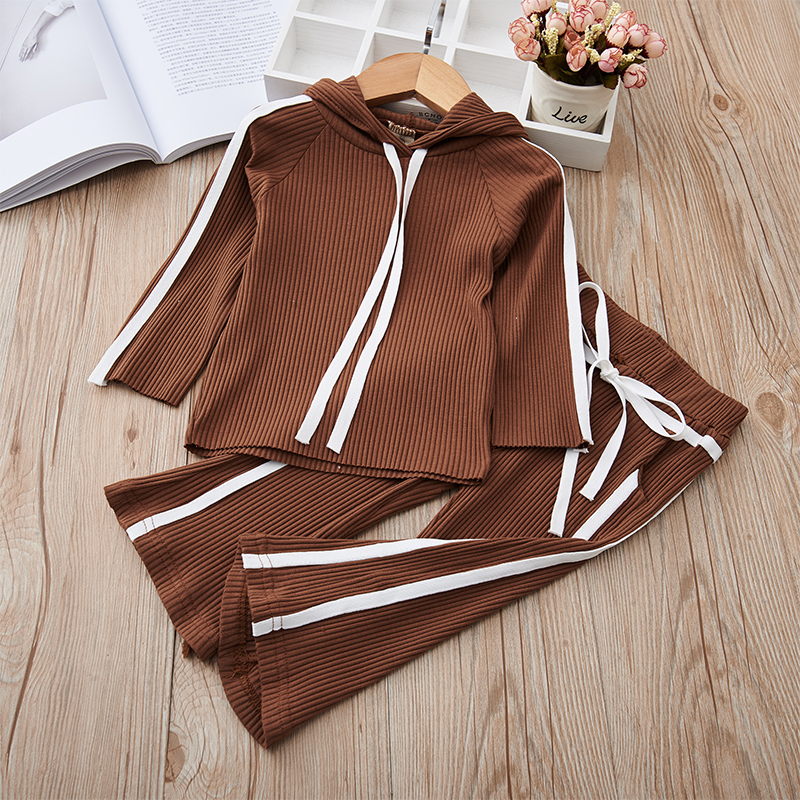 BrownPrimary and secondary school children 2021 spring and autumn new pattern girl Long sleeve Hooded jacket Baby girl comfortable Casual pants suit 4390