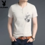 Playboy 2019 Mùa hè nam cổ chữ V ngắn tay áo thun nam trẻ trung Phong cách Trung Quốc áo thun nửa tay nam mặc - Áo phông ngắn Áo phông nam hàng hiệu