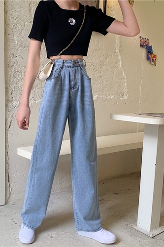 2020 new high waisted slim wide leg draping straight tube mopping pants women's autumn versatile loose adjustable jeans pants