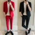 Gas ngoại set net đỏ phù hợp với áo khoác mùa hè Hàn Quốc tay áo giản dị net đỏ phù hợp với bảy điểm đen thời trang nam triều - Suit phù hợp áo vest nam trung niên Suit phù hợp