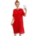 Đầm bà bầu mùa hè màu đỏ xếp li Đầm voan phiên bản Hàn Quốc của váy liền màu thời trang nơ cổ búp bê - Áo thai sản