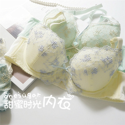 Nhật bản thêu cô gái mô hình phần mỏng mô hình thoải mái kích thước lớn cốc lớn ladies bra set đồ lót đồ lót Bộ đồ lót